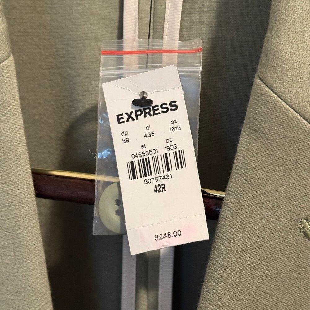 Express Slim Solid Green Knit Suit Jacket 42R NWT - image 2